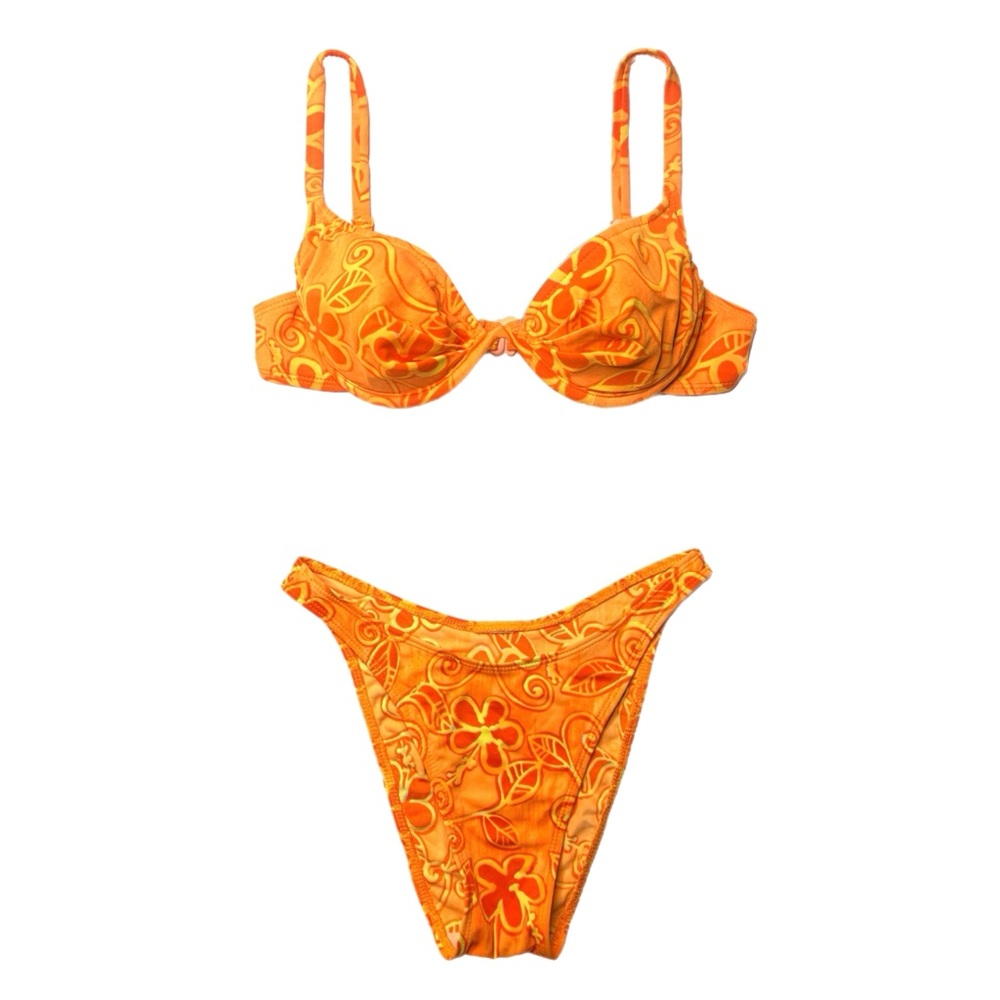 (SOLD) Vintage Orange Floral Bikini Set